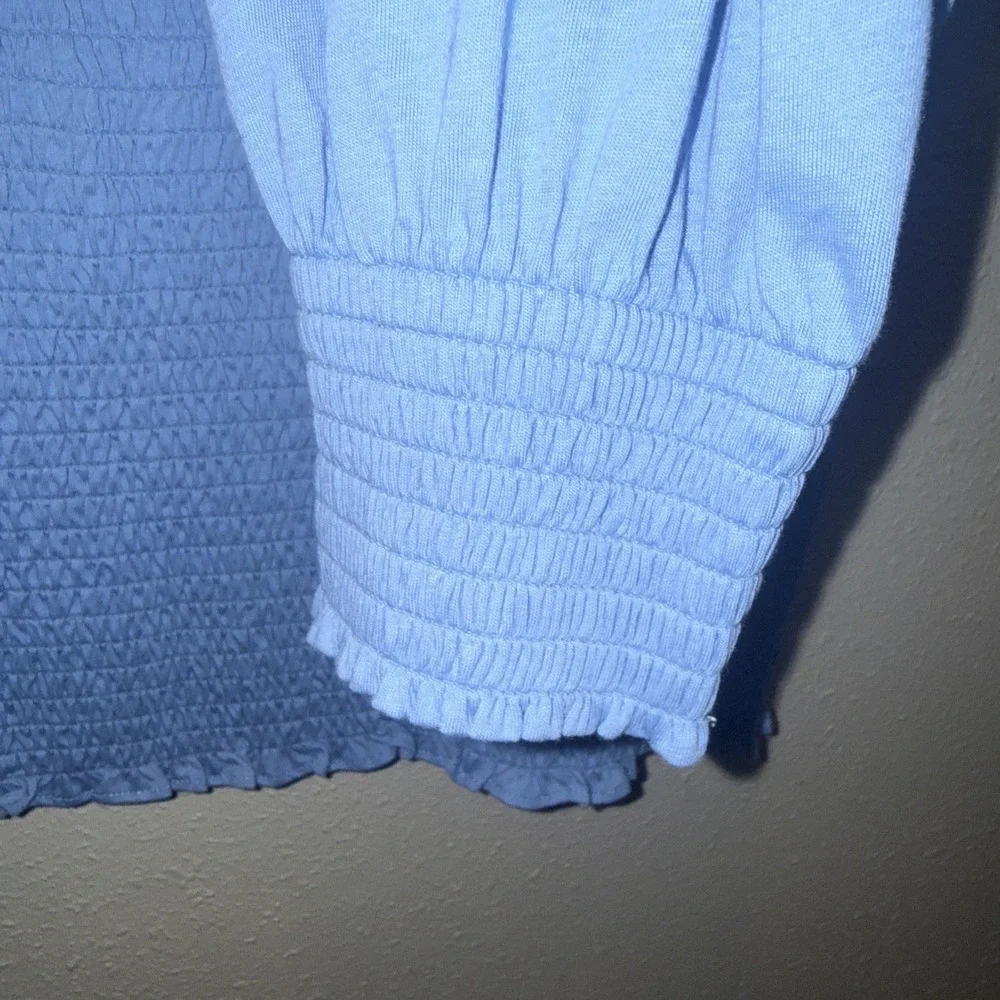 Lauren RALPH LAUREN Square Neck Smocked Blouse Sky Blue Size XL Stretchy NWT